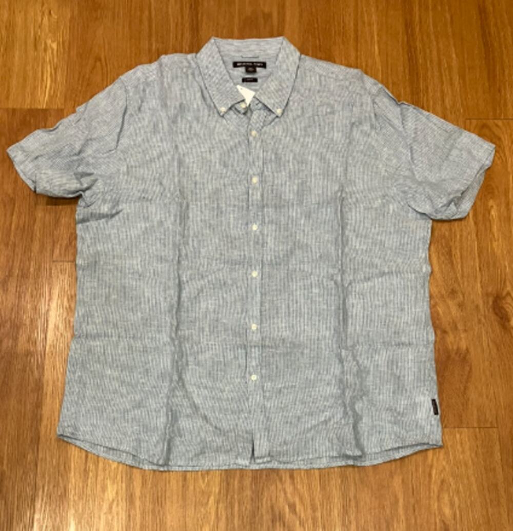 Michael Kors Men Blue Striped Button Down Linen Size XXL
